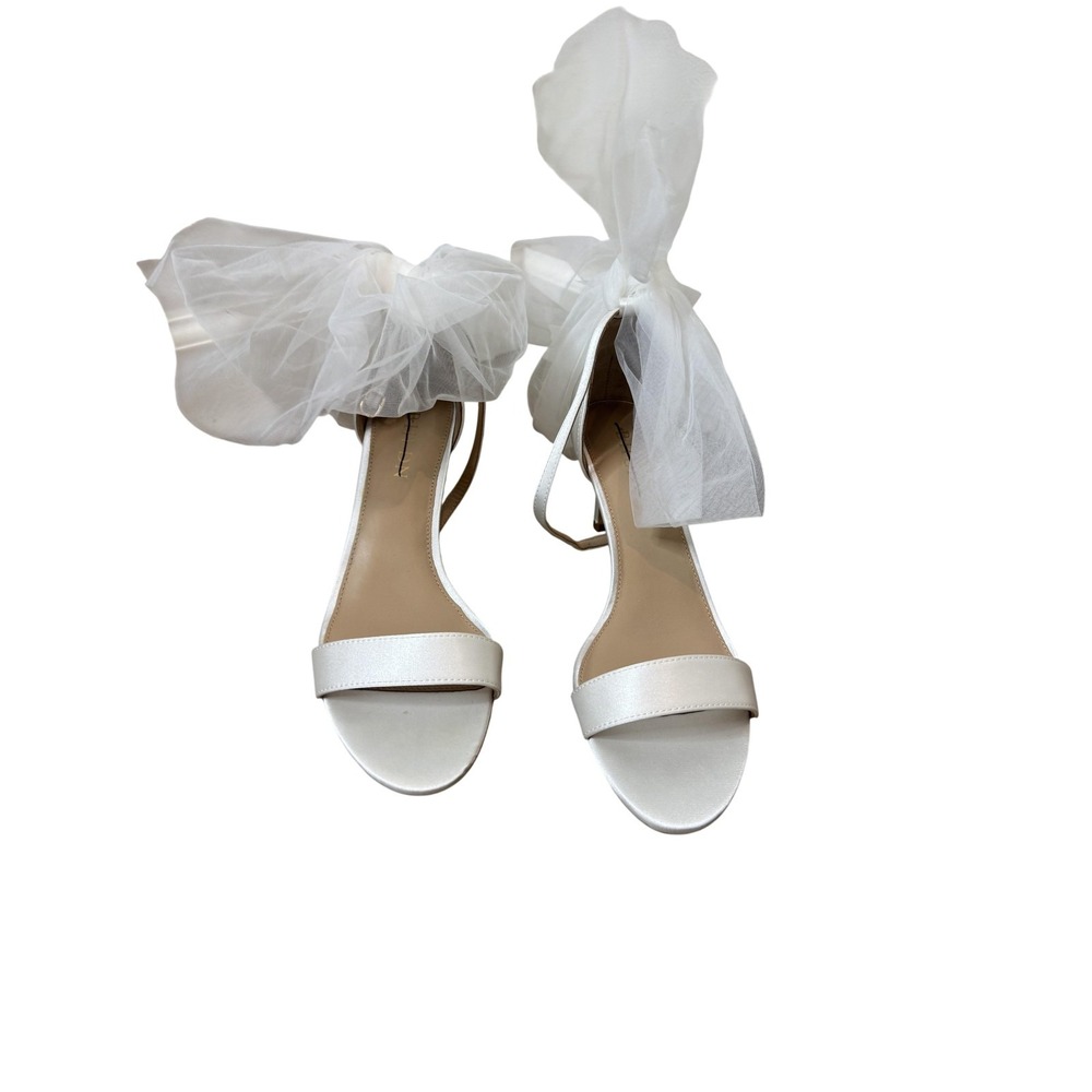 BHLDN Heel Shoes Womens Size 8 White Tulle Bow Ankle Strap Sandals Weddingโ